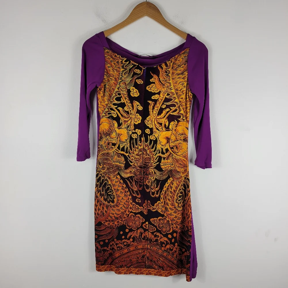 Roberto Cavalli Vintage Y2K Mesh Dragon Print Mini Dress Rare Hard to Find - Picture 1 of 12